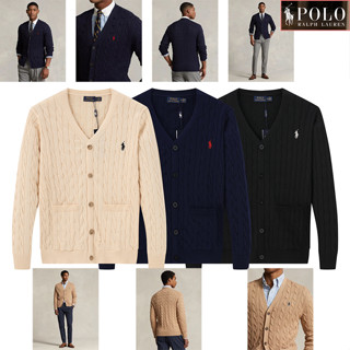 Ralph Lauren Nam Dài Tay Full Nút Áo Len Polo Dệt Kim Dài Tay Công Sở Áo Len V Cardigan Bỏ Túi Pony