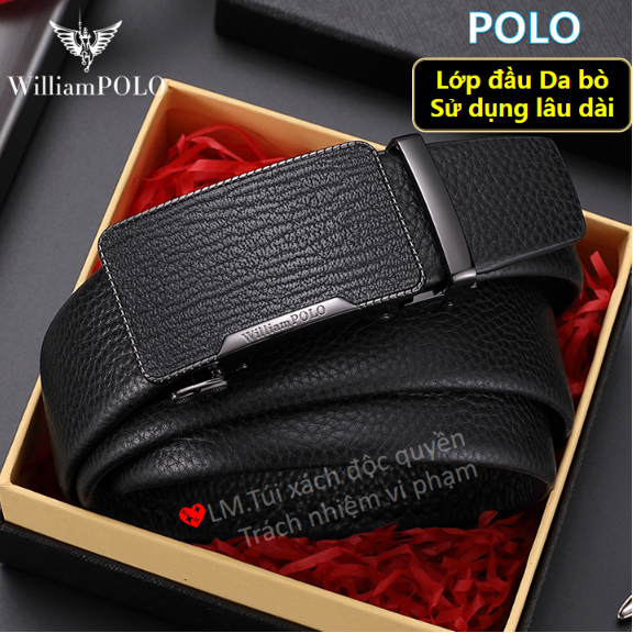 LM🔥Vận chuyển nhanh🔥WilliamPOLO Chính hãng Thắt lưng da nam da bò lớp đầu tiên cao cấp hợp kim khóa tự động thắt lưng kinh doanh thường ngày/D533