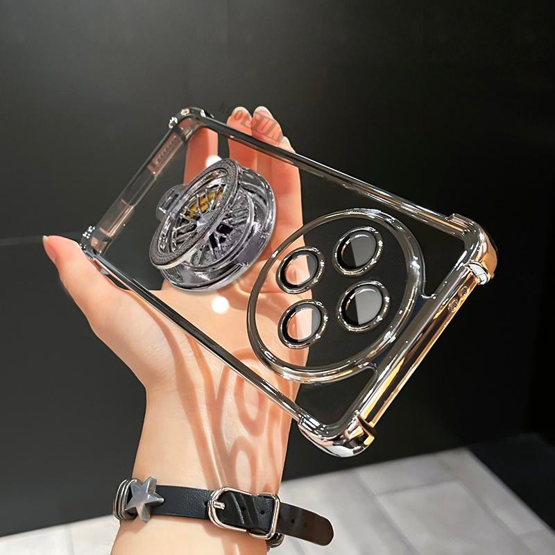 Ốp Lưng Trong Suốt Cho Xiaomi Redmi 14C 14R POCO C75 Xoay Bánh Xe Giá Đỡ Tròn Đứng Ốp lưng