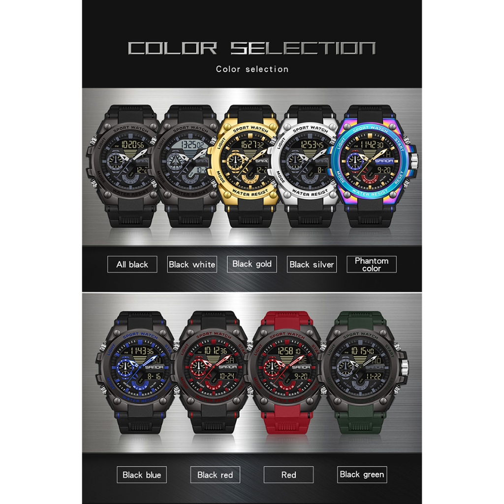 Đồng hồ điện tử đa chức năng thể thao ngoài trời chống nước Sanda 3302-3 thời trang nam