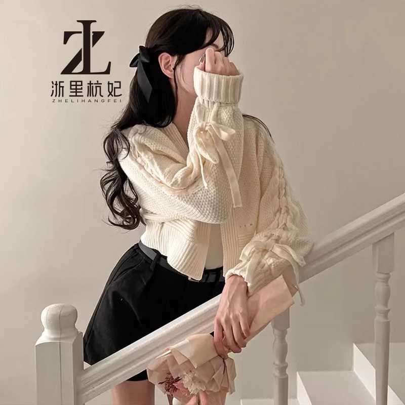 ZHELIHANGFEI Hàn Quốc Hàn Quốc sang trọng Pháp Phong cách nhẹ nhàng Thiết kế rỗng Tất cả các trận đấu Áo khoác dệt kim dài tay Nơ Áo khoác nữ | BigBuy360 - bigbuy360.vn