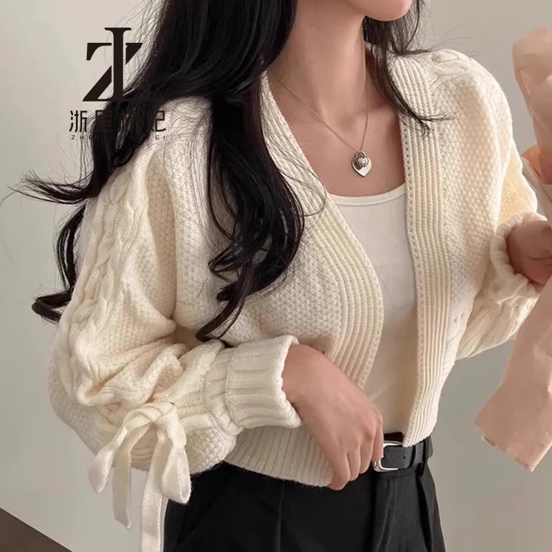 ZHELIHANGFEI Hàn Quốc Hàn Quốc sang trọng Pháp Phong cách nhẹ nhàng Thiết kế rỗng Tất cả các trận đấu Áo khoác dệt kim dài tay Nơ Áo khoác nữ | BigBuy360 - bigbuy360.vn