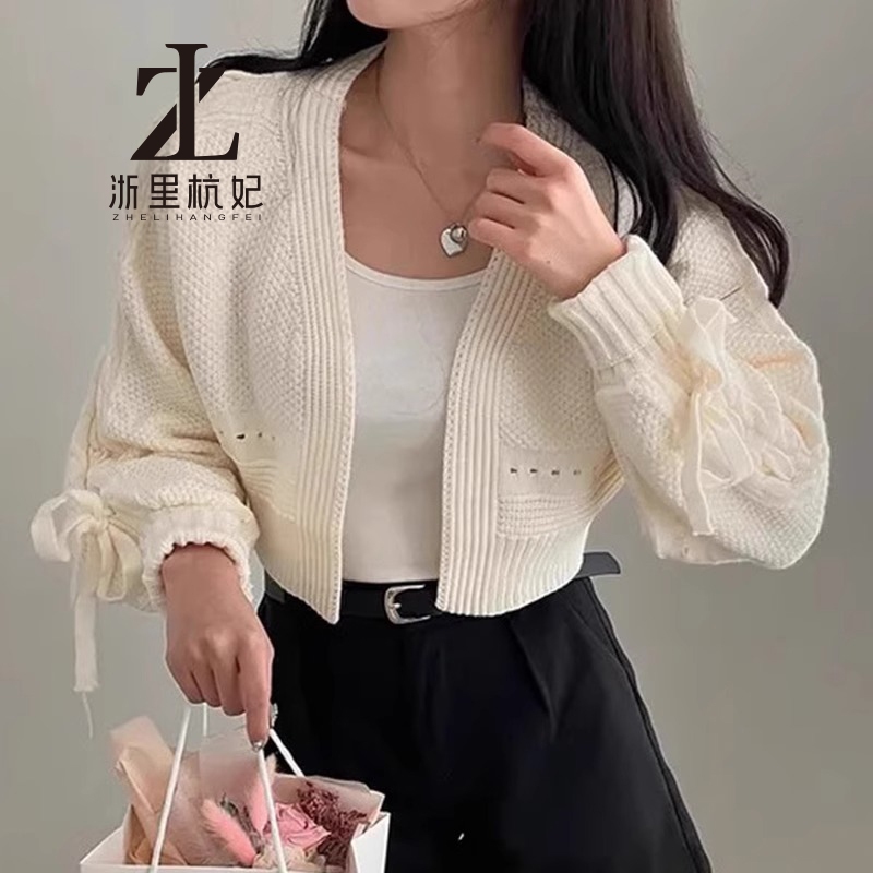 ZHELIHANGFEI Hàn Quốc Hàn Quốc sang trọng Pháp Phong cách nhẹ nhàng Thiết kế rỗng Tất cả các trận đấu Áo khoác dệt kim dài tay Nơ Áo khoác nữ | BigBuy360 - bigbuy360.vn