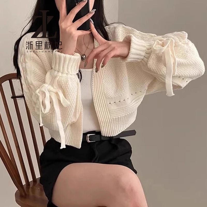 ZHELIHANGFEI Hàn Quốc Hàn Quốc sang trọng Pháp Phong cách nhẹ nhàng Thiết kế rỗng Tất cả các trận đấu Áo khoác dệt kim dài tay Nơ Áo khoác nữ | BigBuy360 - bigbuy360.vn