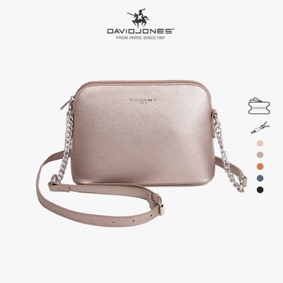 Túi đeo chéo DAVID JONES từ da pu phối dây xích thời trang mùa xuân dành cho nữ