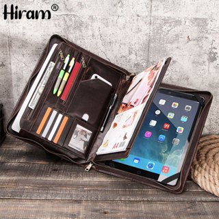 Hiram Vintage Da Thật Chính Hãng Padfolio Cho iPad Pro 12.9 "Du Lịch Di Động Túi Đựng Tài Liệu Khắc