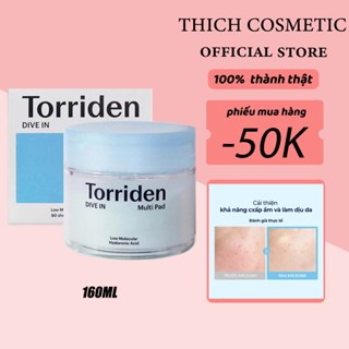 Pad đa năng Torriden DIVE IN Hyaluronic Acid Toner Pad 160ml (80 Miếng)-làm dịu mát da, giảm mẩn đỏ, cấp ẩm sâu