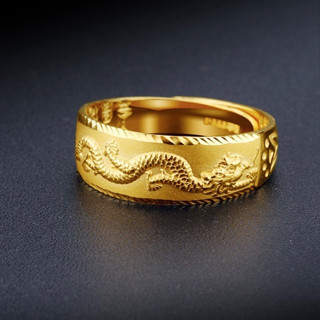 🐾Poppyjoy  Nhẫn Titan Mạ Vàng 24k/Bạc 925 Hình Rồng Thời Trang Cho Nam Nữ