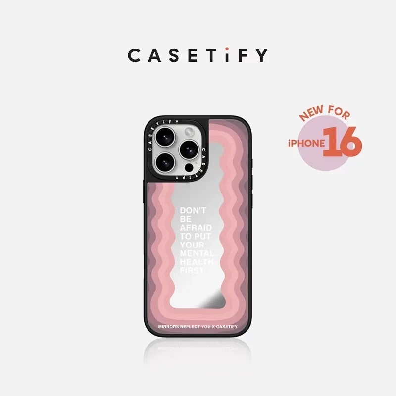 Ốp điện thoại gương sóng hồng CASETIFY cho iphone 16 Pro Max i16 16Plus 15 Pro Max 15 Plus 14 Pro Ma