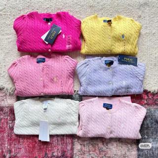 ✅✅ Mới RLauren Cổ Chữ O màu trơn ngựa thêu logo xoắn dệt kim cardigan áo len xoắn giản dị áo len xoắn