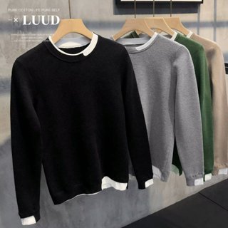 Hàn Quốc Đẹp Trai Khâu Màu Sắc Tương Phản Giả Áo Len Hai Mảnh Bốn Màu M-3XL Nam Ôm Cổ Tròn Retro Hợp Thời Trang Áo Len Thường Ngày