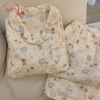 QHST Bộ Đồ Ngủ Nữ Cloud Cotton Puppy Party Quần Dài Tay Im