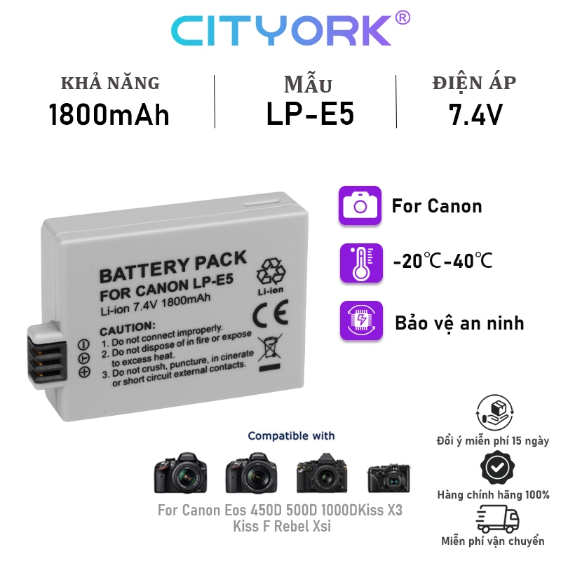 Pin máy ảnh CITYORK Canon LP-E5 LPE5 450D 500D 1000D X3 Kiss F Kiss X2 Kiss X3