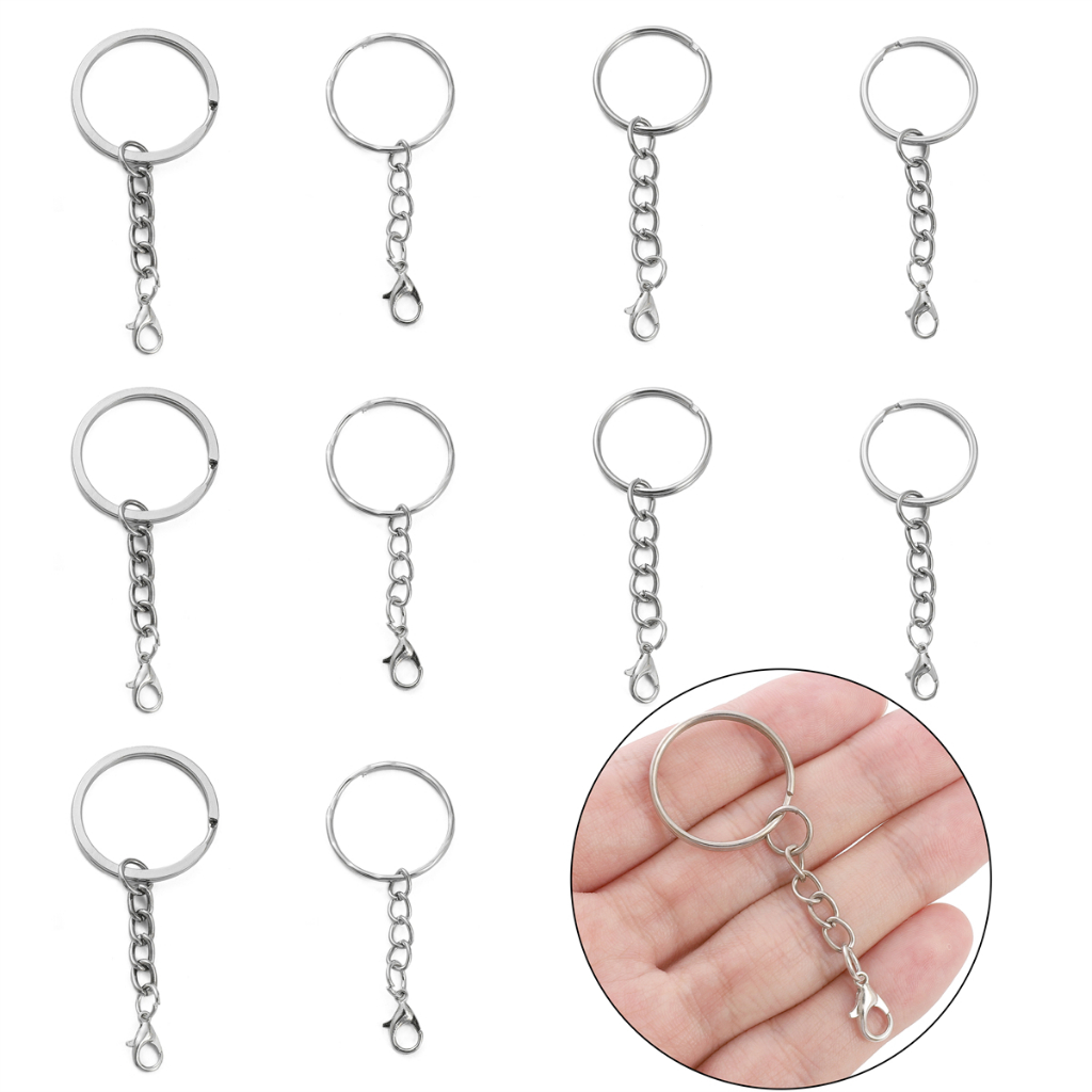 10 Cái / gói Sắt Tròn Keyfob Có Nhảy Vòng Móc Khóa Có Tôm Hùm Khóa / Mắt Cừu Bao Gồm Cho Móc Khóa Mặt Dây Chuyền DIY Trang Sức Làm Phụ Kiện