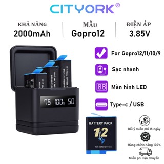 Bộ sạc pin CITYORK Gopro Hộp sạc 3 pin máy ảnh cho Gopro Hero 9 10 11 12