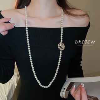  DREJEW Ngọc trai nhân tạo kim cương rỗng vòng cổ hoa hồng nhẹ sang trọng dây chuyền áo len cao cấp trang sức dành cho nữ 