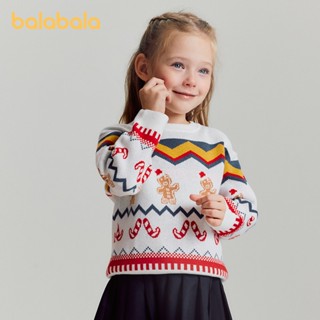 Áo len cổ tròn trẻ em Balabala cho bé trai và bé gái Đồ dệt kim Giáng sinh Thu đông 2024 Hàng mới về