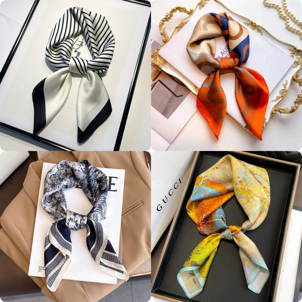 Khăn Quàng Cổ Lụa Hình Vuông 70cm Đa Năng Thoáng Khí Trang Trí Thời Trang Cho Nữ