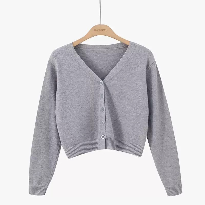 YAYUAN Ngắn đan cardigan nữ dài tay áo màu đen | BigBuy360 - bigbuy360.vn