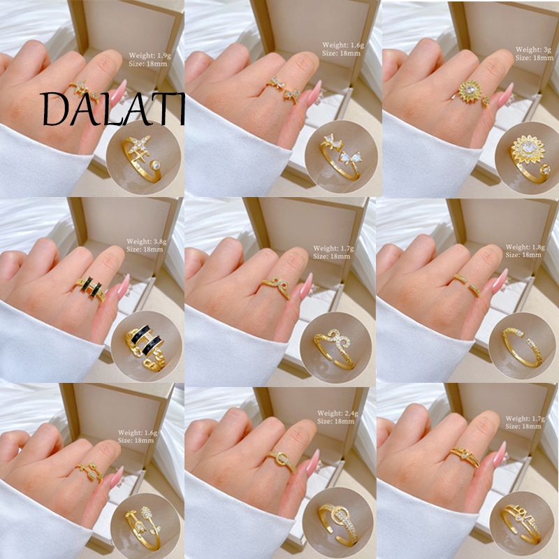 DALATI Oil Ddrop Letter Full Diamond Ring Vòng đôi mở đầu có thể điều chỉnh