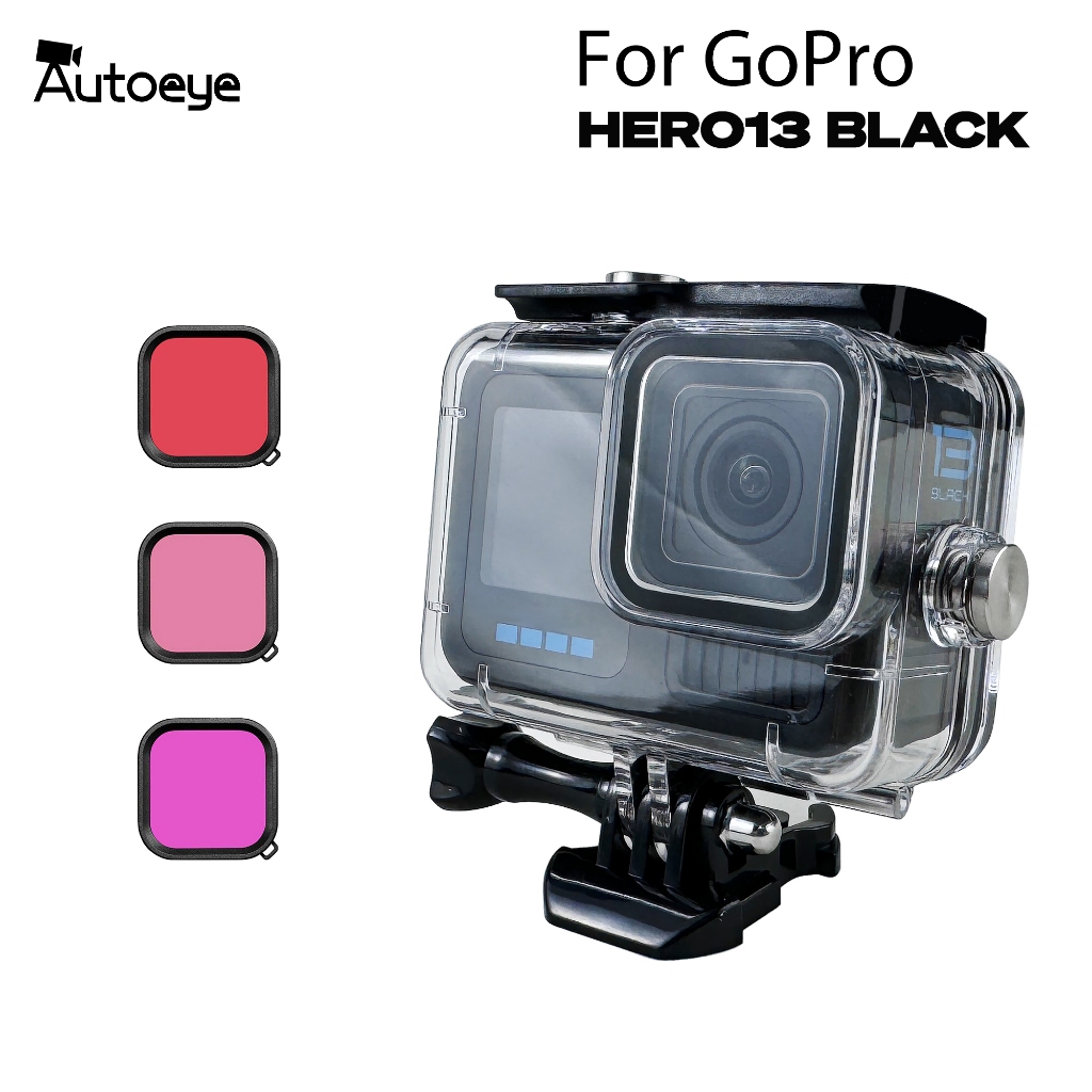 Ốp Lưng Chống Thấm Nước 60M Cho GoPro Hero 13 12 11 10 9 Đen Bảo Vệ Lặn Dưới Nước Vỏ Vỏ Đỏ Tím Hồng Lọc