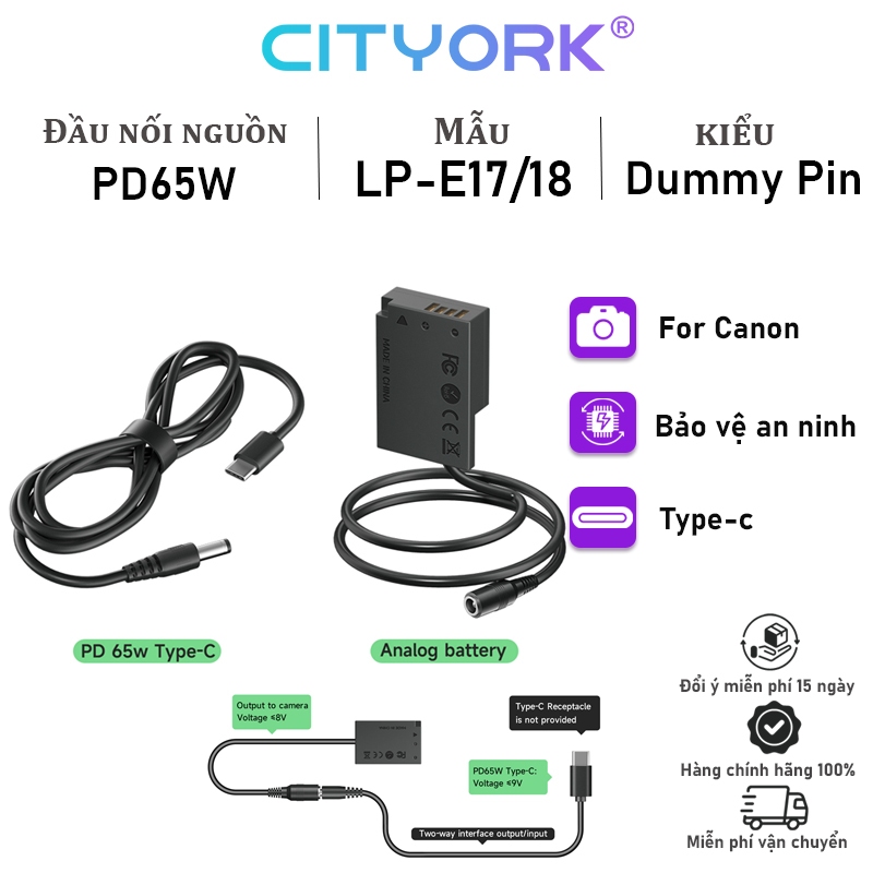 Pin analog CITYORK LP-E17 / E18 dummy battery Canon RP 760D 750D 800D 850D Rebel T6i T6s