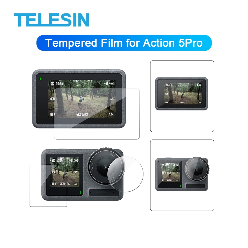 Telesin Phim cường lực bảo vệ màn hình Kính bảo vệ ống kính cho phụ kiện máy ảnh DJI Action 5 Pro