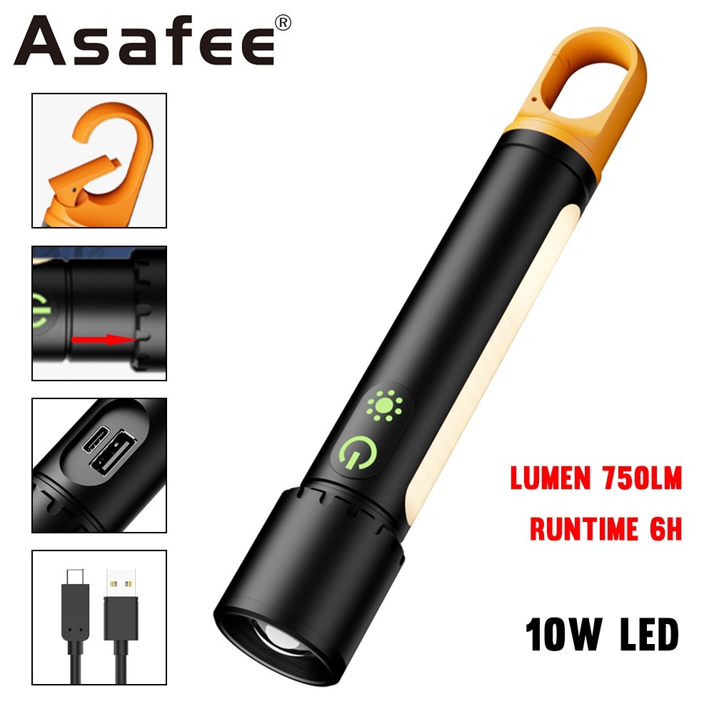 Đèn pin Asafee X725 EDC 1000LM, phạm vi chiếu sáng 800M, zoom mạnh mẽ, pin 21700, có móc