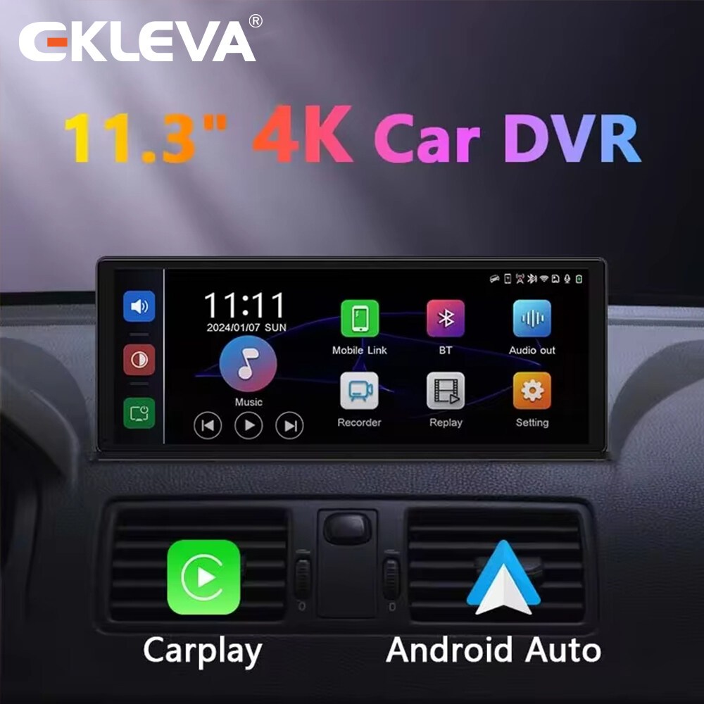 Ekleva 11.3 "Carplay không dây DVR xe hơi 4K Dash Cam Android tự động Ai Màn hình Dual Len 1080P Cam