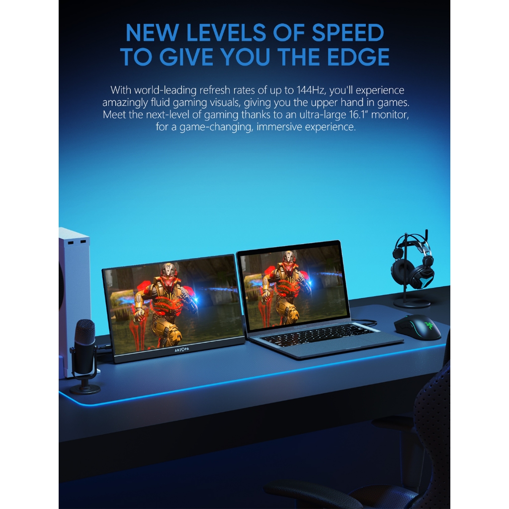 Màn hình chơi game di động ARZOPA-Z1FC, 16,1 '144Hz, 100% sRGB, 1080P HDR với màn hình máy tính xách tay HDMI USB 3.1 cho Switch, PlayStation, Xbox, PS5, Mac | BigBuy360 - bigbuy360.vn