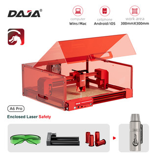  DAJA A6 Pro Máy khắc laser thương mại với bảo vệ nắp mở Hợp kim nhôm Tất cả khung kim loại Đột khắc gỗ Máy laser thẻ chó 