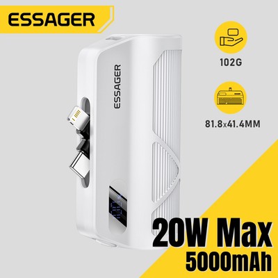Essager Type-C + L 5000mAh Mini Sạc Nhanh Di Động Sạc Cáp Tích Hợp Sạc Powerbank Màn Hình LED Kỹ Thuật Số