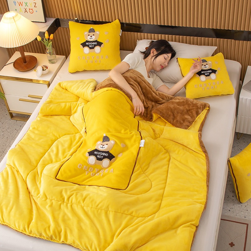 Gối gấp nhung san hô Gối chăn xe hơi Gối ngủ văn phòng ngủ 2 trong 1 ô tô