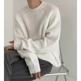  Mùa Thu Đông Phiên Bản Hàn Quốc Hợp Thời Trang Phong Cách Lười Áo Len Cổ Tròn Nam Đen Trắng M-2XL Rời Tất Cả Trận Đấu Áo Chui Đầu Phong Cách Hồng Kông Áo Len Dày 