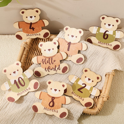 7 Cái / bộ Gấu Nhỏ Hình Thẻ Kỷ Niệm Đồ Chơi Bằng Gỗ Hai Mặt Lịch Cho Bé Tháng Sinh Ghi Cột Mốc Phụ Kiện Đạo Cụ