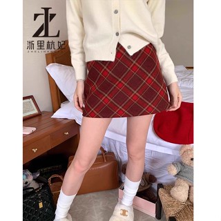  ZHELIHANGFEI Chân Váy Chữ a Lưng Cao Họa Tiết Sọc Caro Phong Cách Giáng Sinh Thời Trang Cho Nữ 