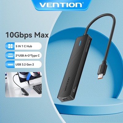 Vention 5 trong 1 C Hub 10Gbps USB 3.2 Gen 2 USB-C sang Type-A x 4 / USB-C Hub cho Windows / MacOS / LinuX