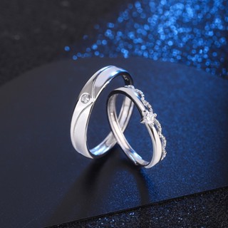  Nhẫn cặp đôi ren hình chữ V đính kim cương thời trang Hàn Quốc nam nữ màu bạc hẹn hò quà tặng 