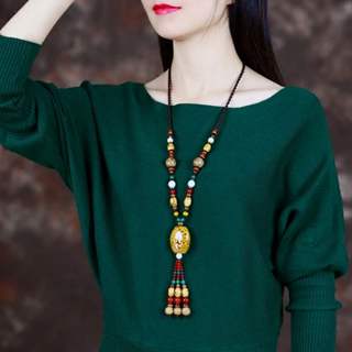Thiết Kế Ban Đầu Phong Cách Dân Tộc Retro Dài Màu Vàng Tua Rua Gốm Dây Chuyền Áo Len Cổ Điển Cao Cấp Wenge Đính Hạt Mặt Dây Chuyền Tất Cả Trận Đấu Vòng Cổ Mặt Dây Chuyền Thu Đông Quà Tặng Giáng Sinh Phụ Kiện Nữ