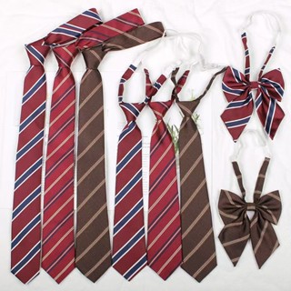 Nam Nữ Thời Trang Lười Dây Kéo Cổ Dây Buộc Bé Trai Sọc Cà Vạt Cưới Học Sinh Nữ Đỏ JK Cà Vạt