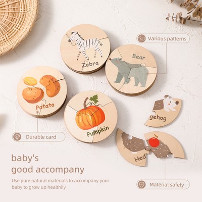 6 Cái / bộ multitheme Montessori Câu đố bằng gỗ Đồ chơi trẻ sơ sinh Rau quả Thẻ tròn Trò chơi nhận thức