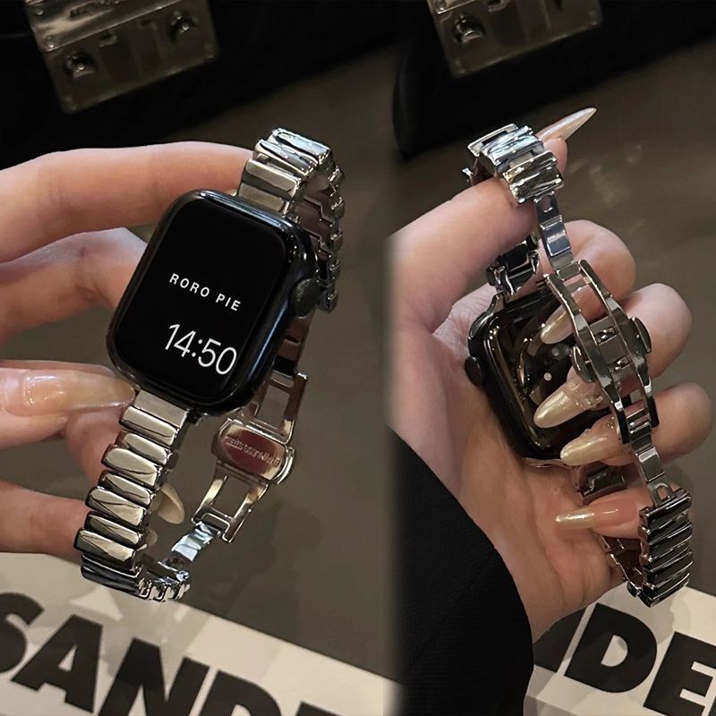 Dây đeo kim loại không đều sang trọng dành cho nữ cho dây đeo đồng hồ I- Watch 46mm 49mm 45mm 44mm 40mm 41mm 42mm 38mm Silicone Correa Untuk I-Watch Series Ultra 10 2 9 8 7 6 54 3 2 1 SE Đồng hồ thông minh