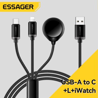 Essager 3A USB sang C + L + Đồng hồ Cáp sạc 3 trong 1 không dây Tương thích với dòng ip 8-15, dòng đồng hồ Ap, Android