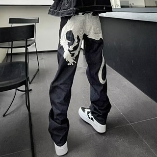 Châu Âu Mỹ Phong Cách Cao Cấp Hip Hop hiphop Bạc Rồng Thêu Quần Jean Nam Yabi Phong Cách Thường Ngày Quần Dài Nam m-3xl