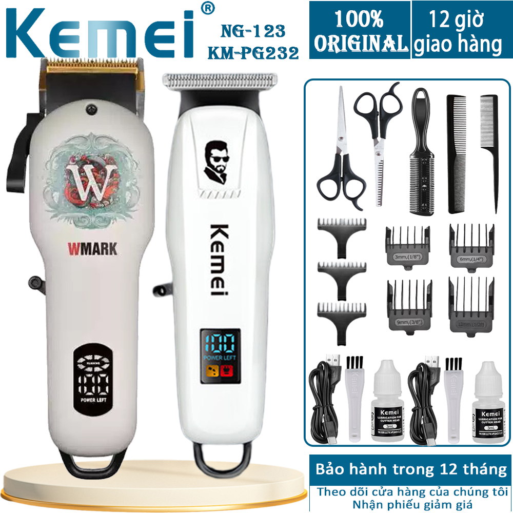 Máy cắt tóc điện Wmark với màn hình Lcd Bộ tông đơ không dây Máy cắt tóc không dây Dao cạo NG-123