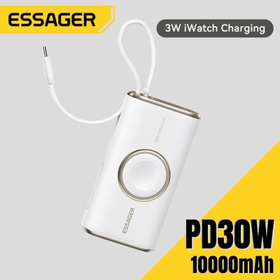 Essager PD30W 10000mAh Powerbank + Đồng hồ Ip từ tính không dây Sạc nhanh Sạc dự phòng Cáp Type-C tích hợp cho Xiaomi Ip15 16