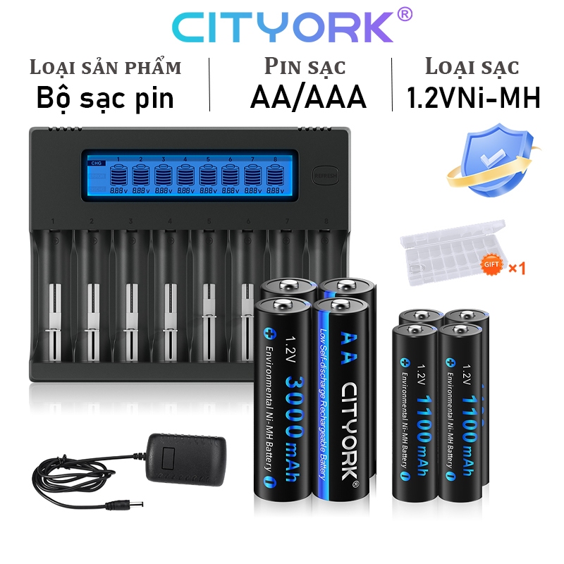 Bộ sạc pin 8 khe CITYORK 1.2VAA/AAA sạc pin 18650 pin sạc 18500 16340 14500