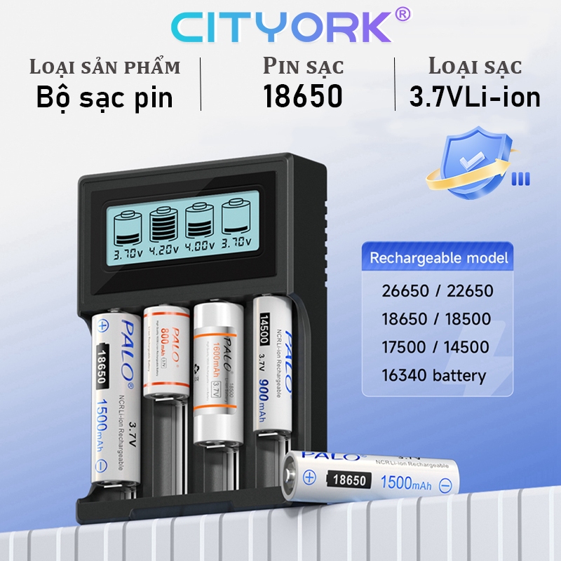 Bộ sạc pin CITYORK 18650 kèm sạc đa năng cho pin 18650 20700 21700 26650 16340 18350 16650