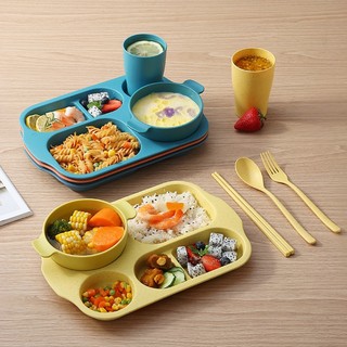 Khay đựng cơm lúa mạch gồm 6 chi tiết cho bé