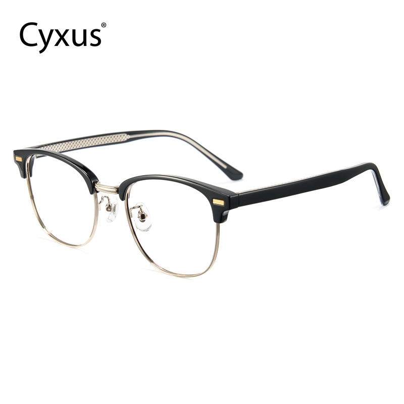 Cyxus Kính Chống Ánh Sáng Xanh Gọng Titanium Acetate Vuông Nửa Khung Browline Giảm Mỏi Mắt Máy Tính 